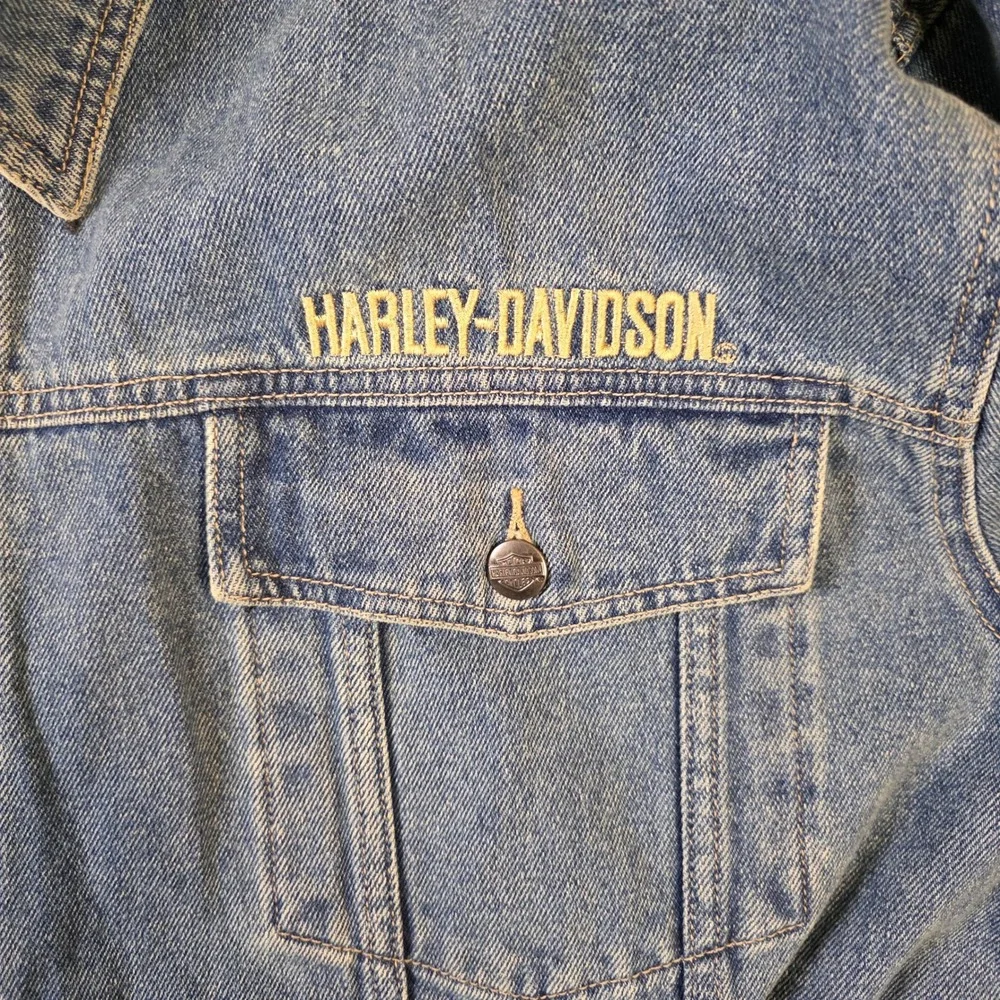 Harley-Davidson Denim Jacket 3XL Big & Tall Blue Jean Trucker Embroidered Logo - Picture 5 of 11